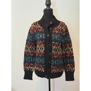 Vintage Nordic Style Cardigan by Peruvian Connection in Black and Multi Colors